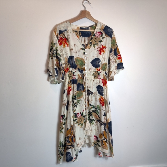 Milumia Women's Boho Button Up Split Cream Floral Print Flowy Dress - Picture 7 of 13